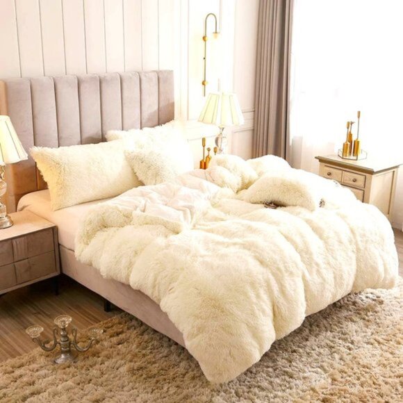 💗 Queen Comfy Plush Fluffy Duvet Cover Luxury Super Soft Velvet Bedding Set - Picture 4 of 6